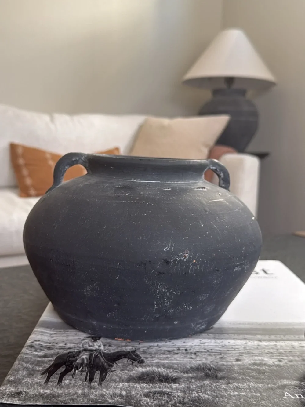 Matte Black Ceramic Two-Handled Vase